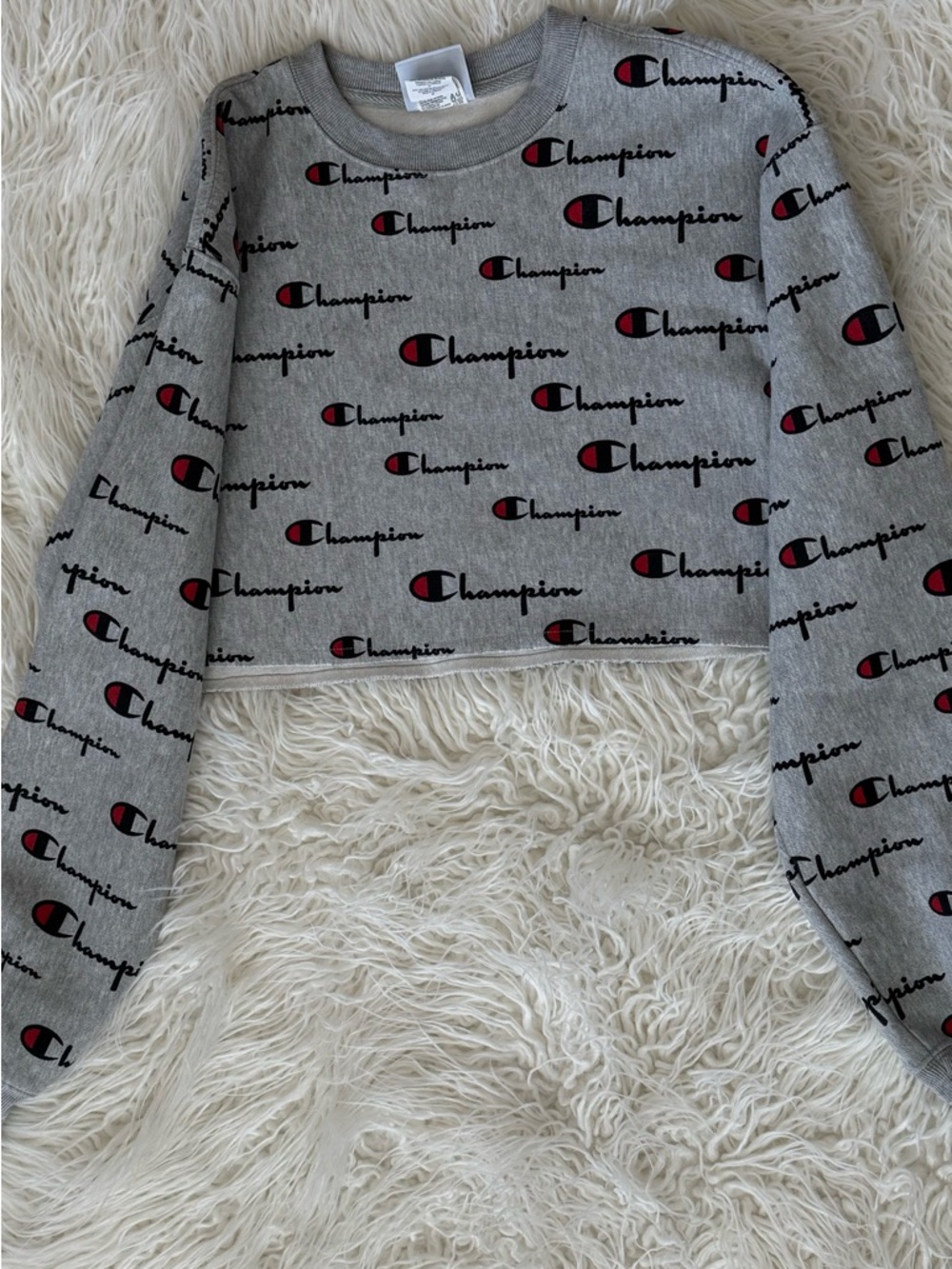 Champion Heather Gray Crewneck Sweatshirt with Red & Black Logos